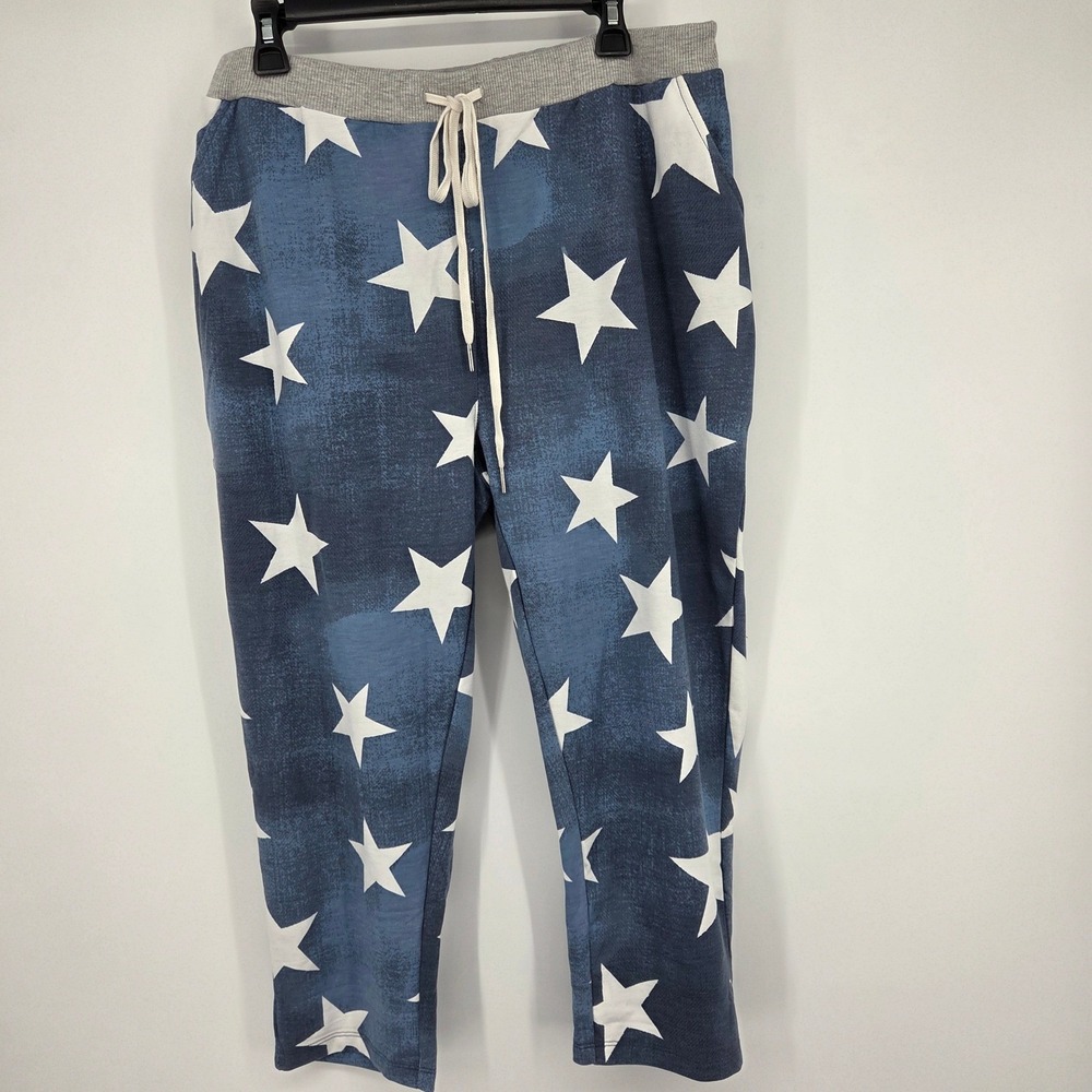 NWT Avenue Women's Indigo Star Knit Crop Pants  Drawstring Size 14, Trendy